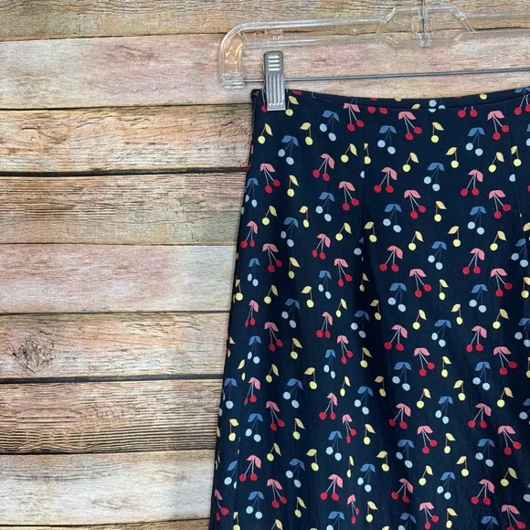 Marine Layer Women's Blue Cherry Print Ryan Midi Slip Skirt Size 0 - Picture 6 of 8